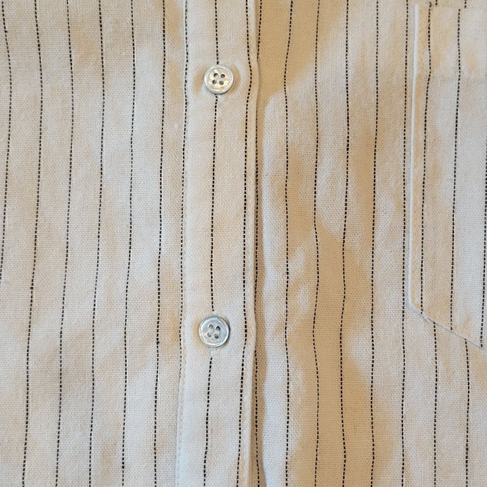 NWOT KITTENISH Short Sleeve Striped Cotton Hemp Tie Front Button Down Up Top L - Picture 9 of 14